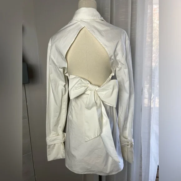 L'Academie Evianna Shirt Dress in Cream White Size Small Cut Out Open Back Bow - Picture 9 of 12